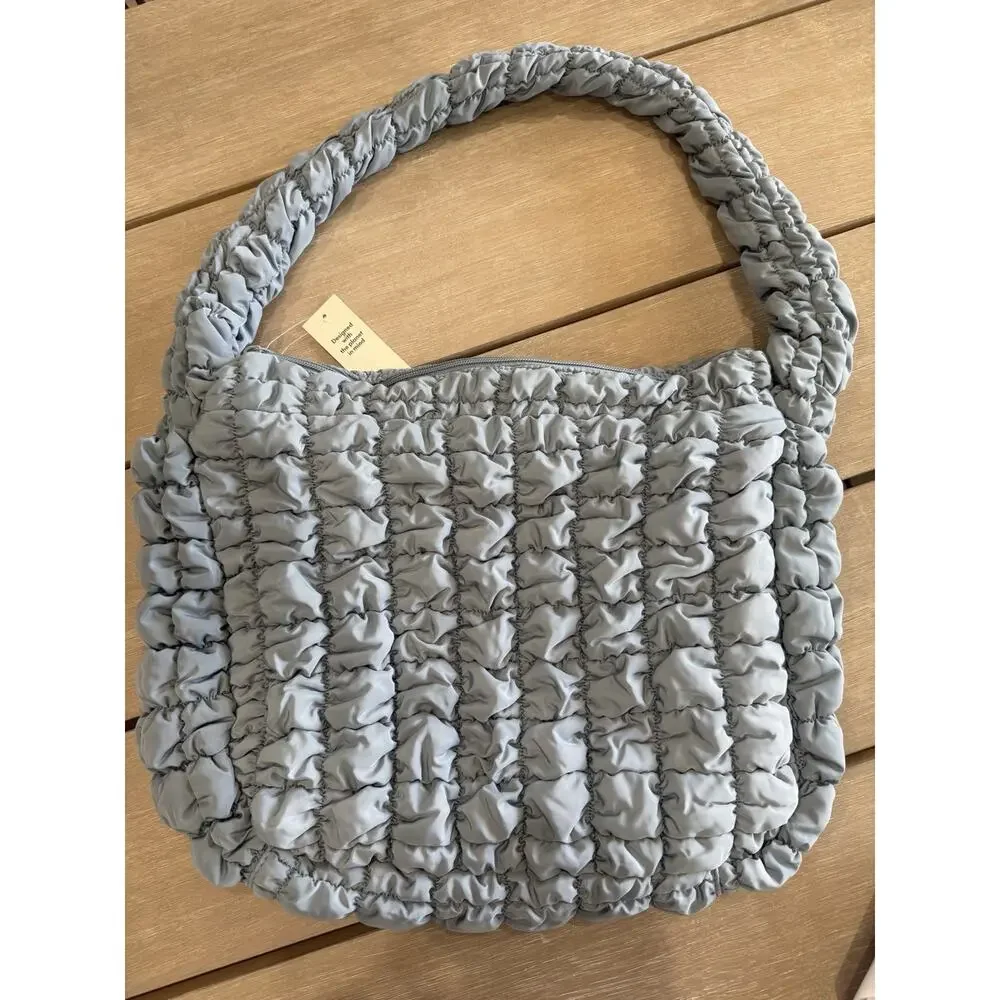 Womens Quilted Puffer Oversized‎ Shoulder Bag Platinum Hobo Bag Boho Y2K Trendy